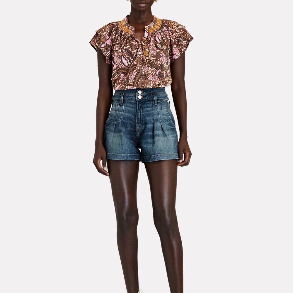Veronica Beard Jaylen pleated denim shorts
